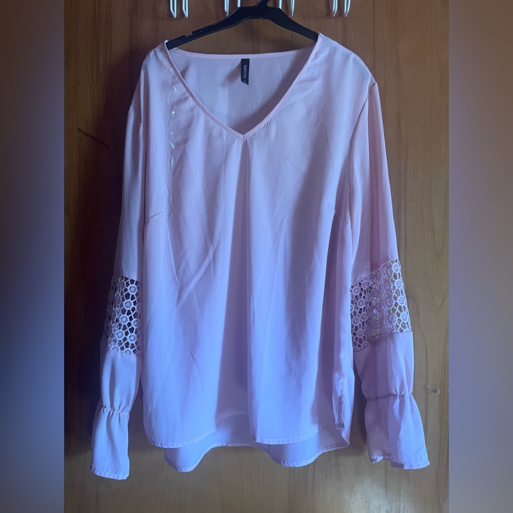 Massini White Bell Sleeve Blouse with Embellished Details
